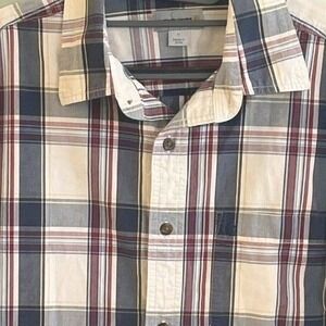 Carhartt Relaxed Button Casual Western Blue Red Stripe Shirt Short Sleeve Large